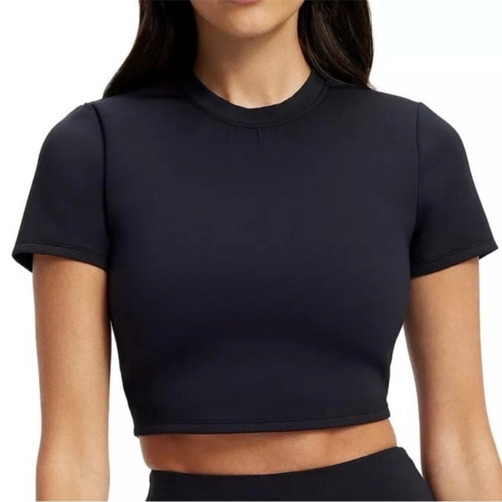 NWT Good American Swim Top Size Medium Cropped Black Sculpt T-Shirt